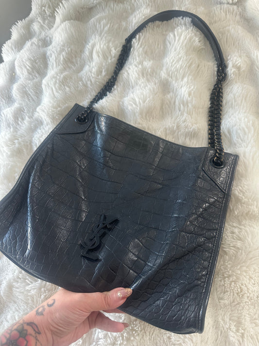 SAINT LAURENT - Niki Shopping Shoulder Bag in Croc-embossed Leather