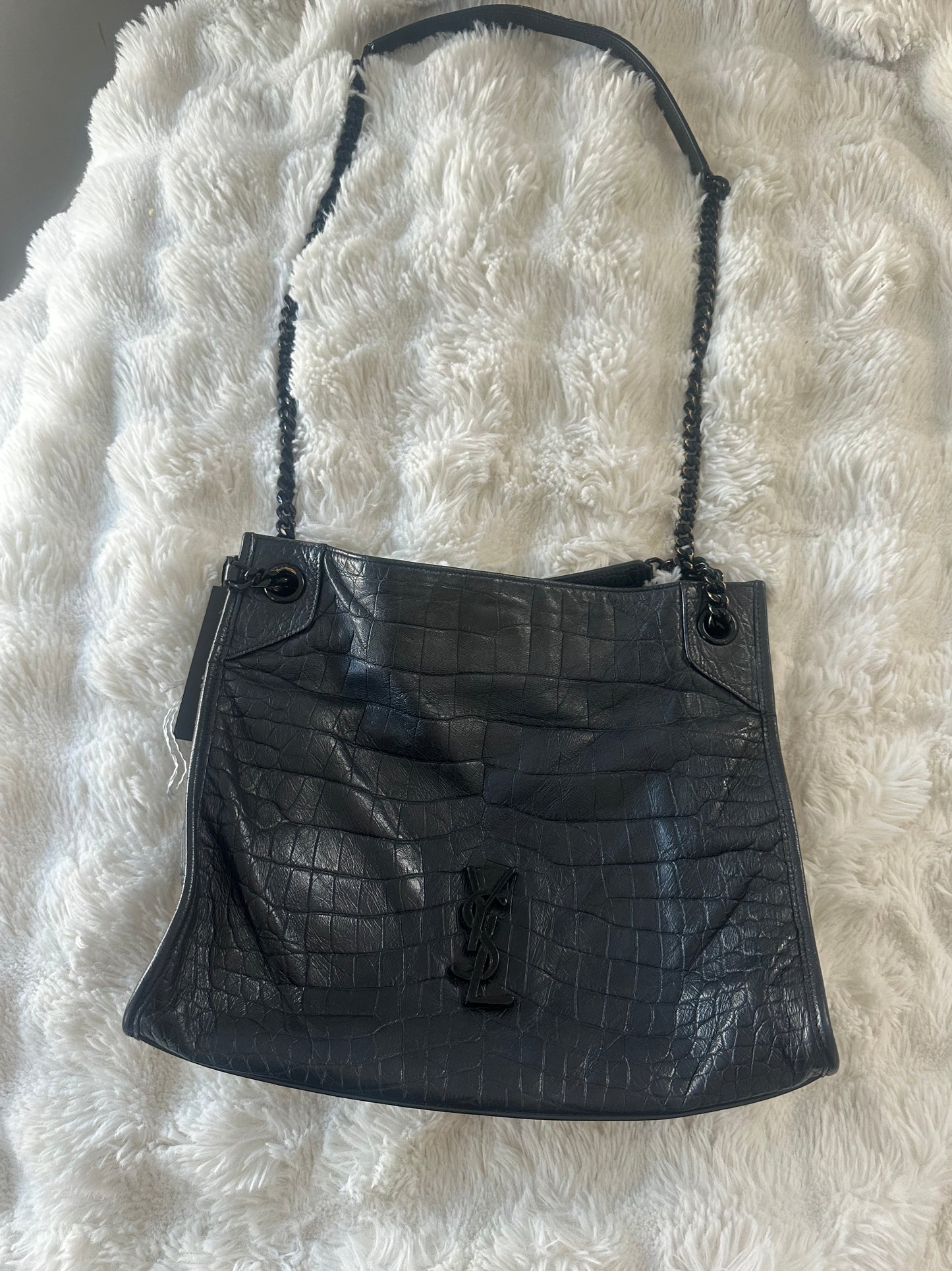 SAINT LAURENT - Niki Shopping Shoulder Bag in Croc-embossed Leather