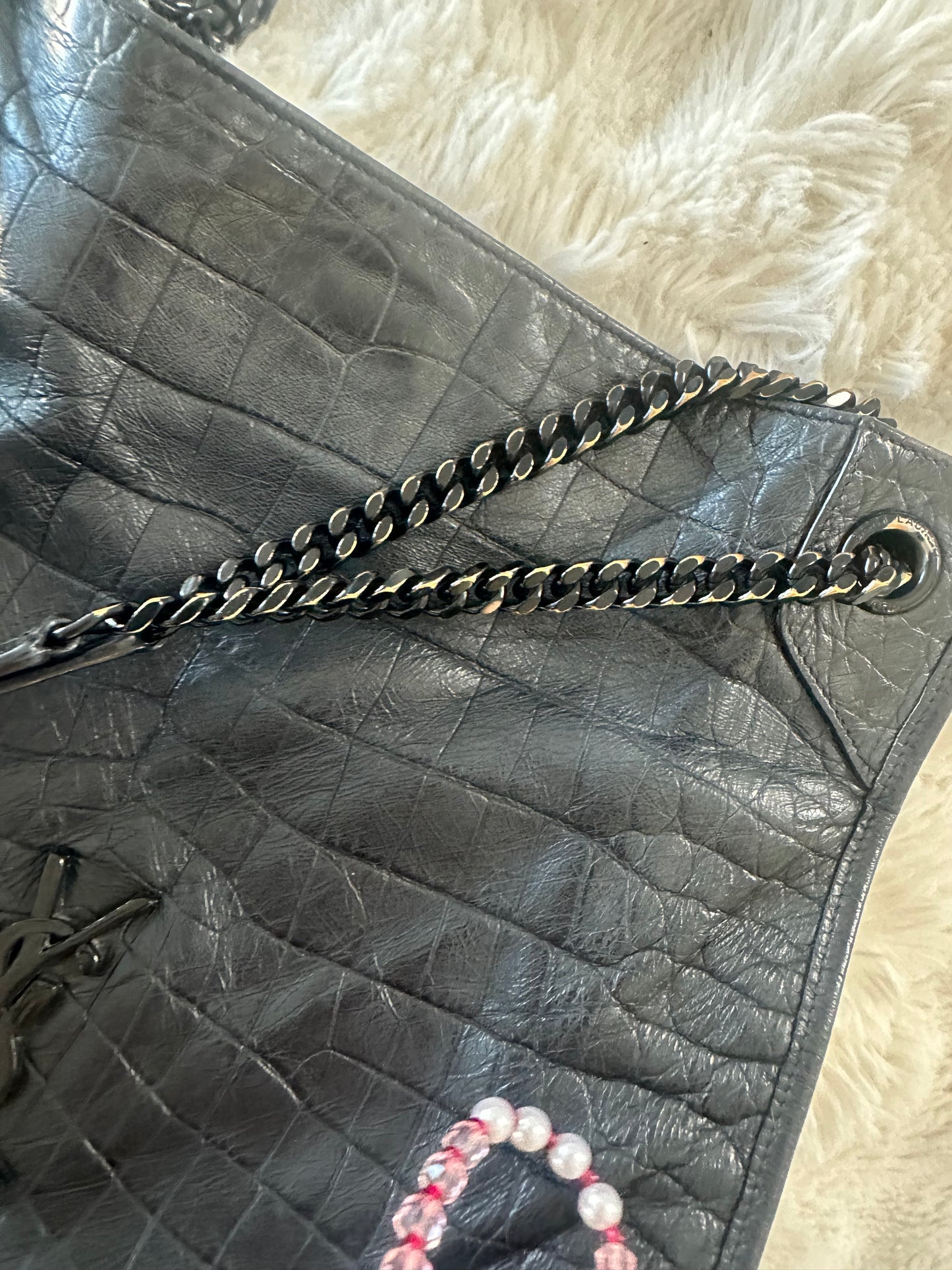 SAINT LAURENT - Niki Shopping Shoulder Bag in Croc-embossed Leather