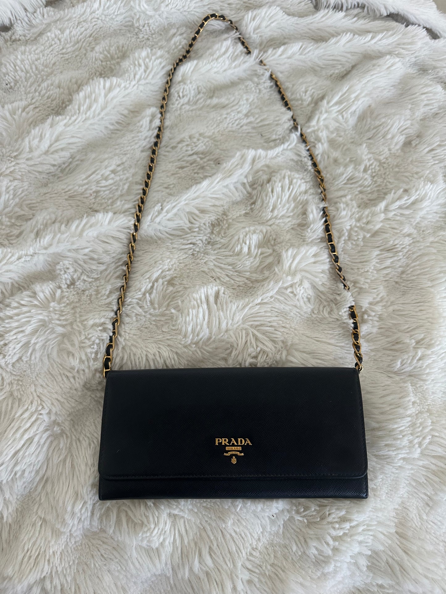 Prada Saffiano Wallet on Chain Black