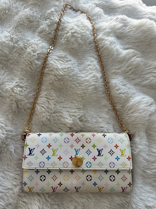Louis Vuitton Murakami monogram multicolour limited edition wallet on chain crossbody bag