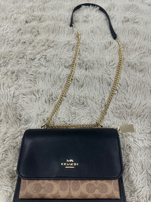 Coach Klare black leather and tan canvas crossbody