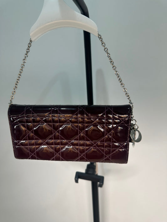 Lady Dior Cannage Patent Leather Wallet on Chain
