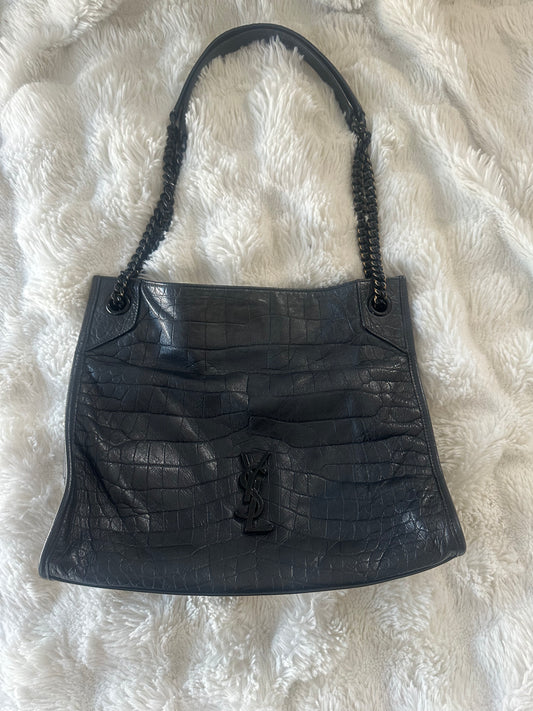 SAINT LAURENT - Niki Shopping Shoulder Bag in Croc-embossed Leather