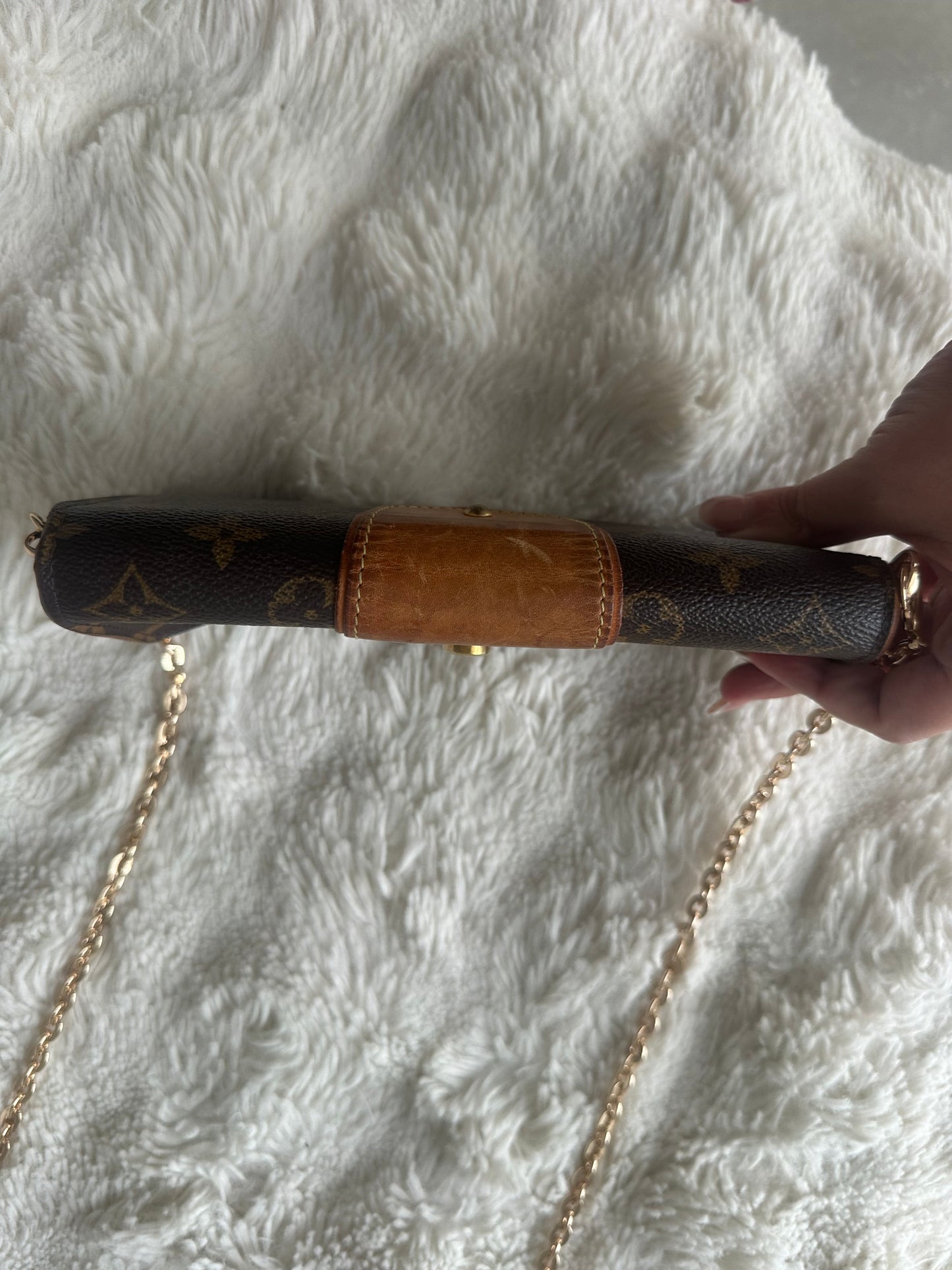 Louis Vuitton vintage boetie monogram with brass lock on chain crossbody bag.