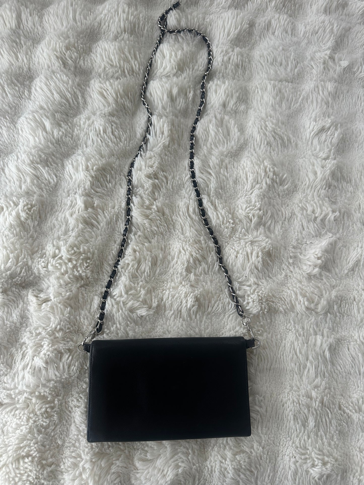 Prada Saffiano Wallet on Chain black silver