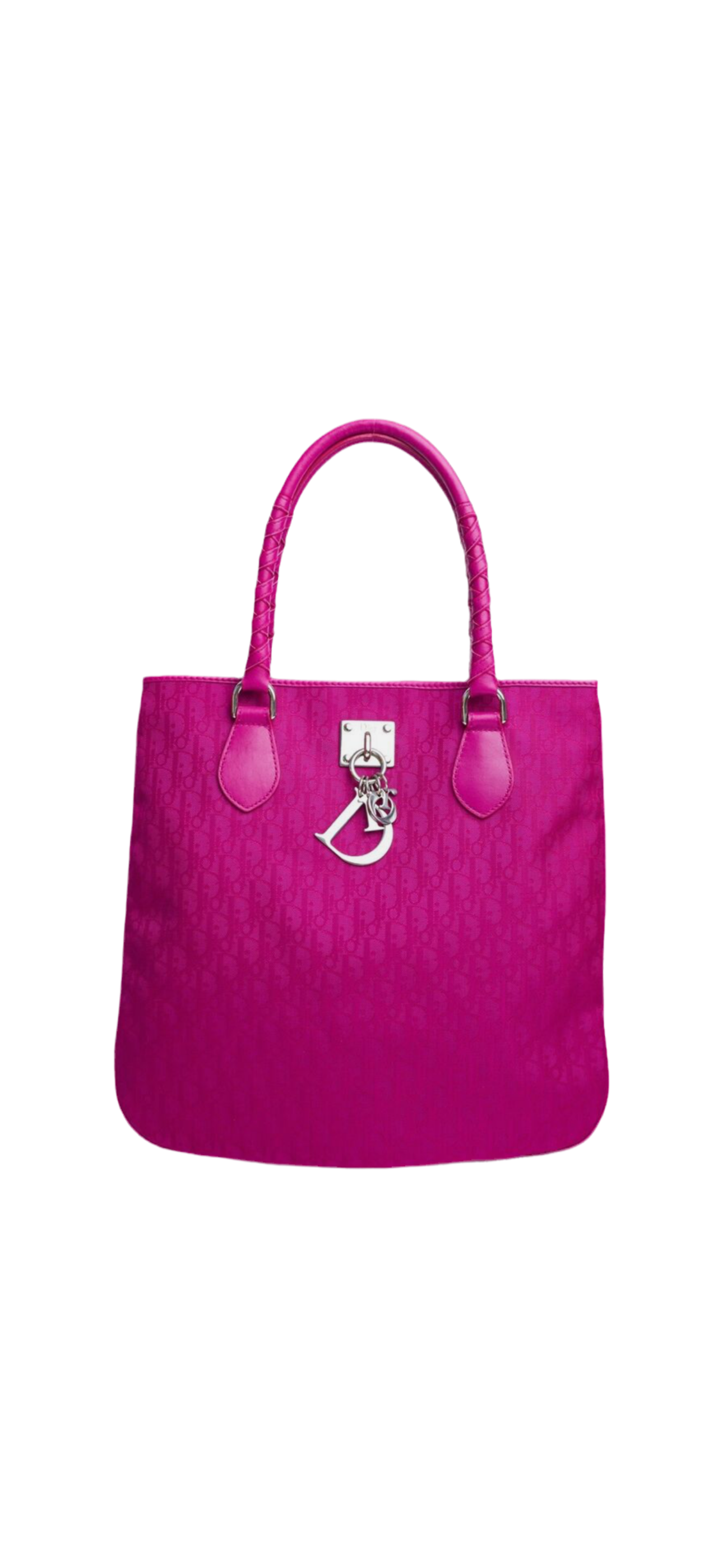 Christian Dior hot pink monogram Trotter logo charm tote bag