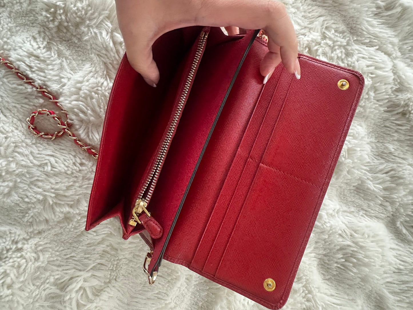 Prada Saffiano Wallet on Chain Red
