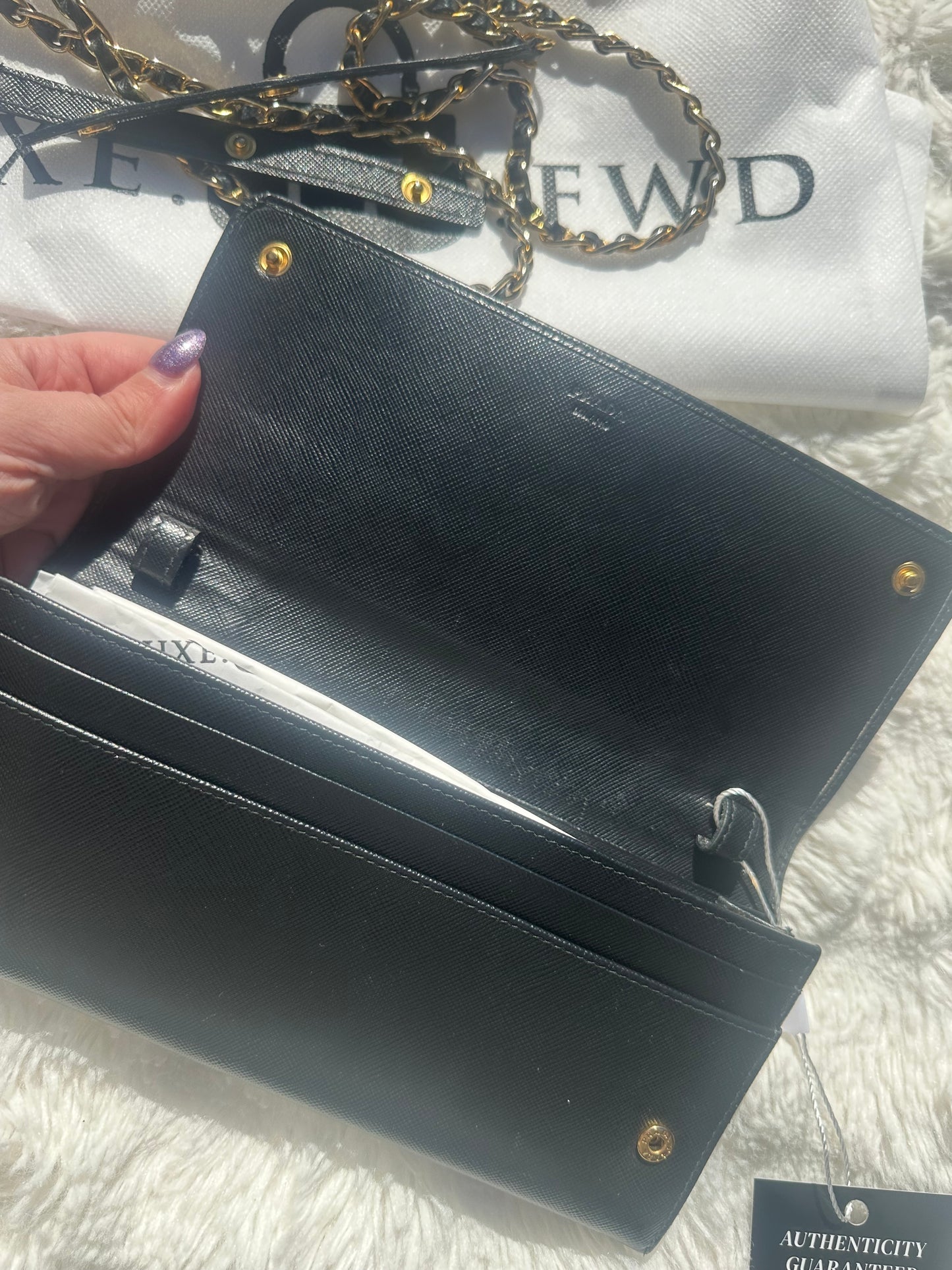Prada Saffiano Wallet on Chain Black