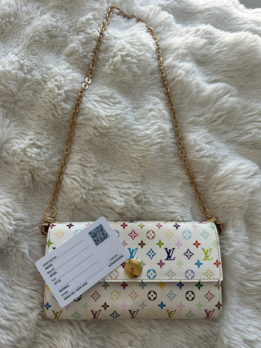 Louis Vuitton Murakami monogram multicolour limited edition wallet on chain crossbody bag