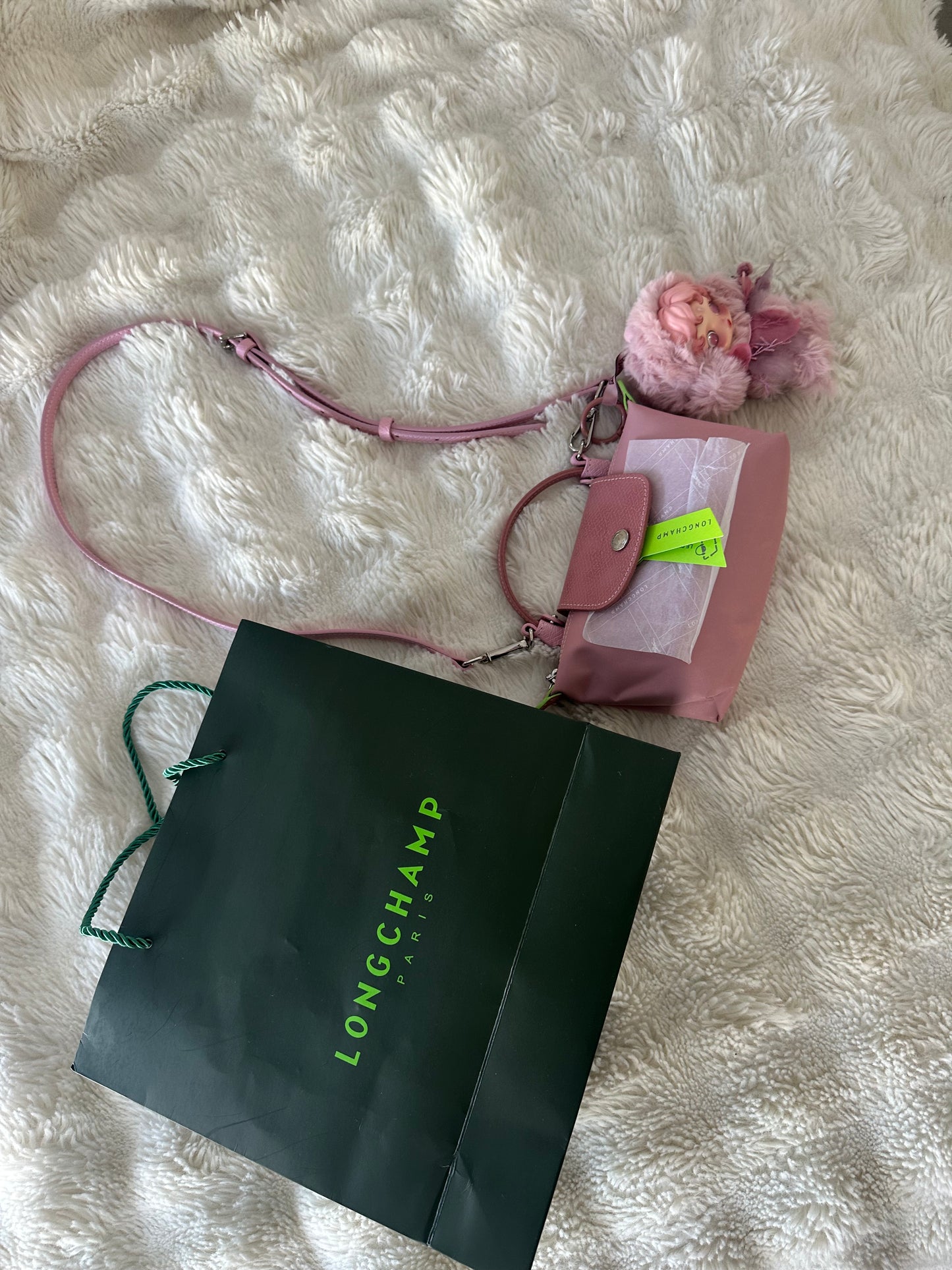 Longchamp Paris Mini Pliage nylon Sakura pink with crossbody strap