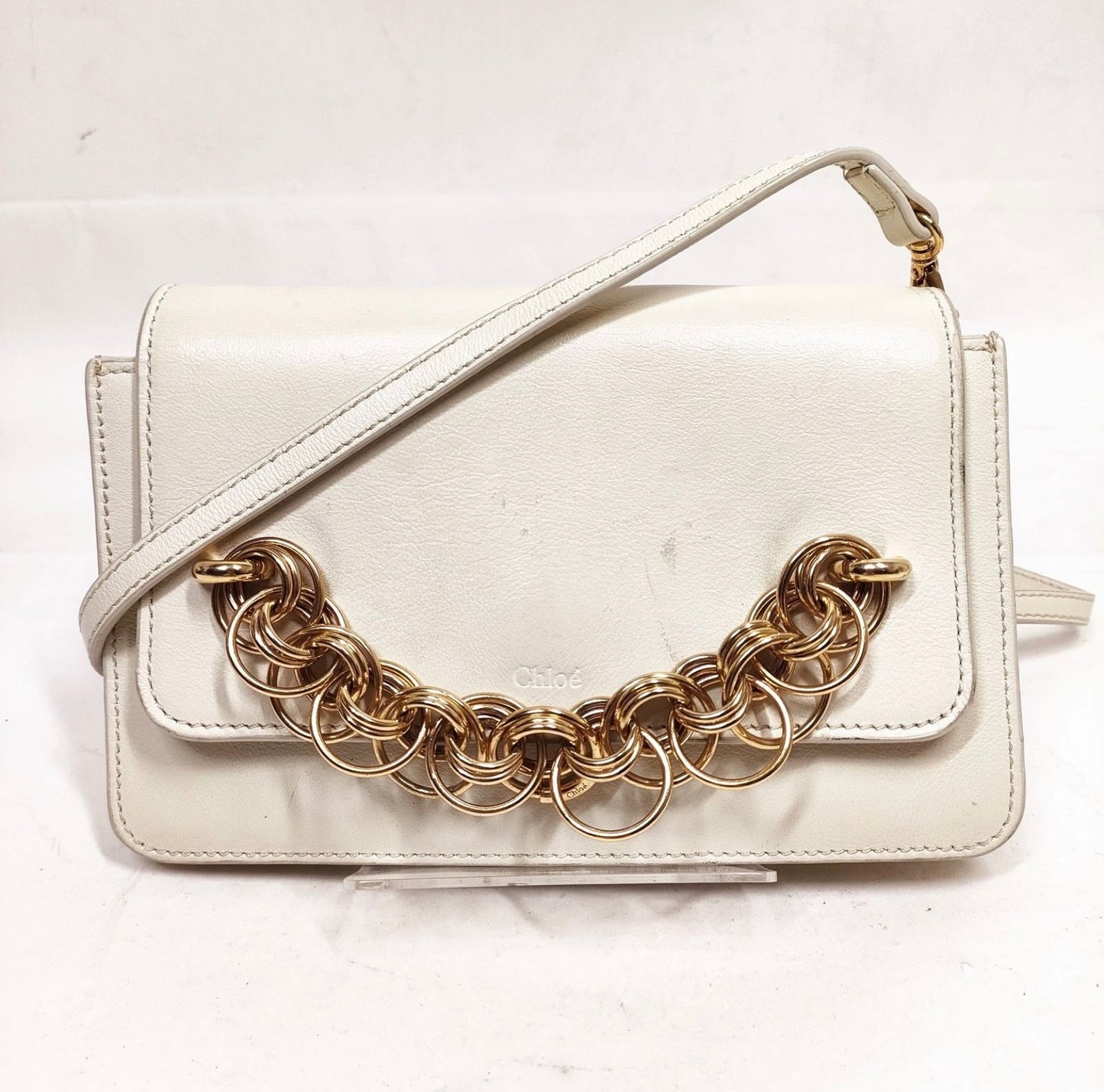 Chloe White leather and gold loop crossbody bag