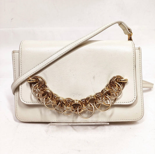 Chloe White leather and gold loop crossbody bag