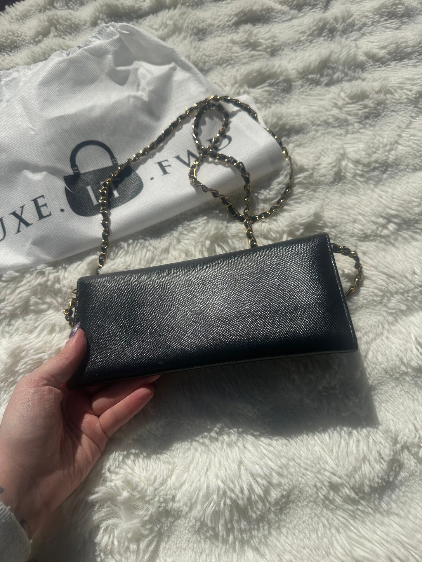 Prada Saffiano Wallet on Chain Black