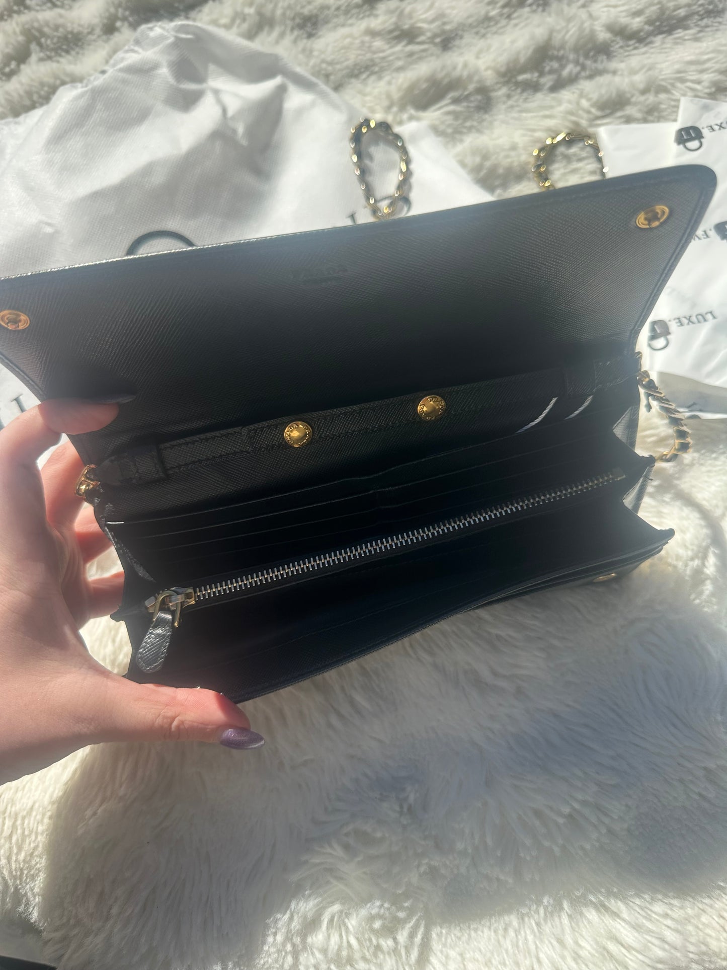 Prada Saffiano Wallet on Chain Black