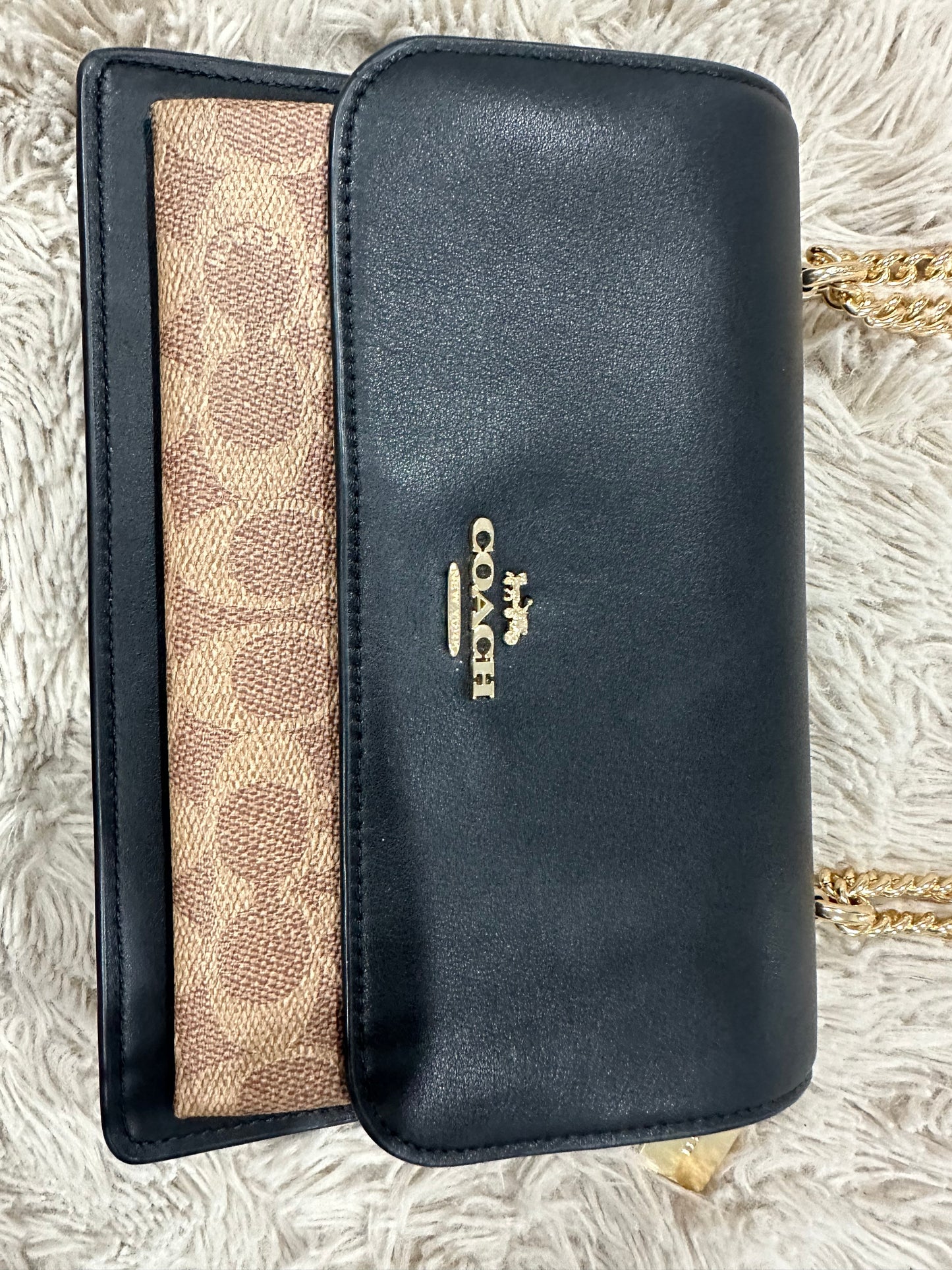 Coach Klare black leather and tan canvas crossbody