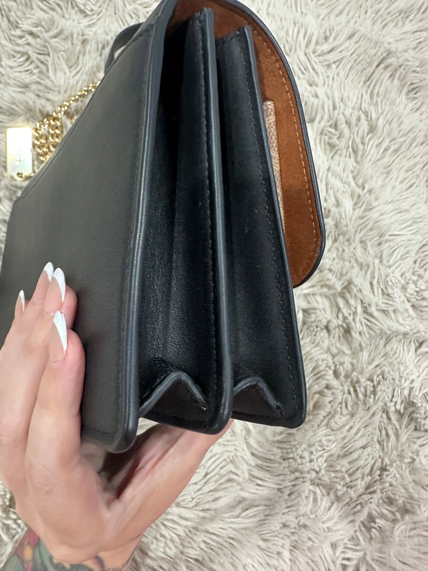 Coach Klare black leather and tan canvas crossbody