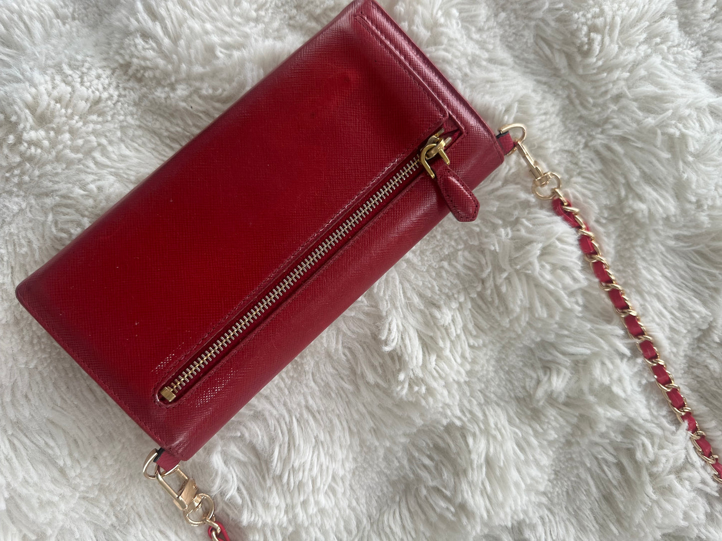 Prada Saffiano Wallet on Chain Red