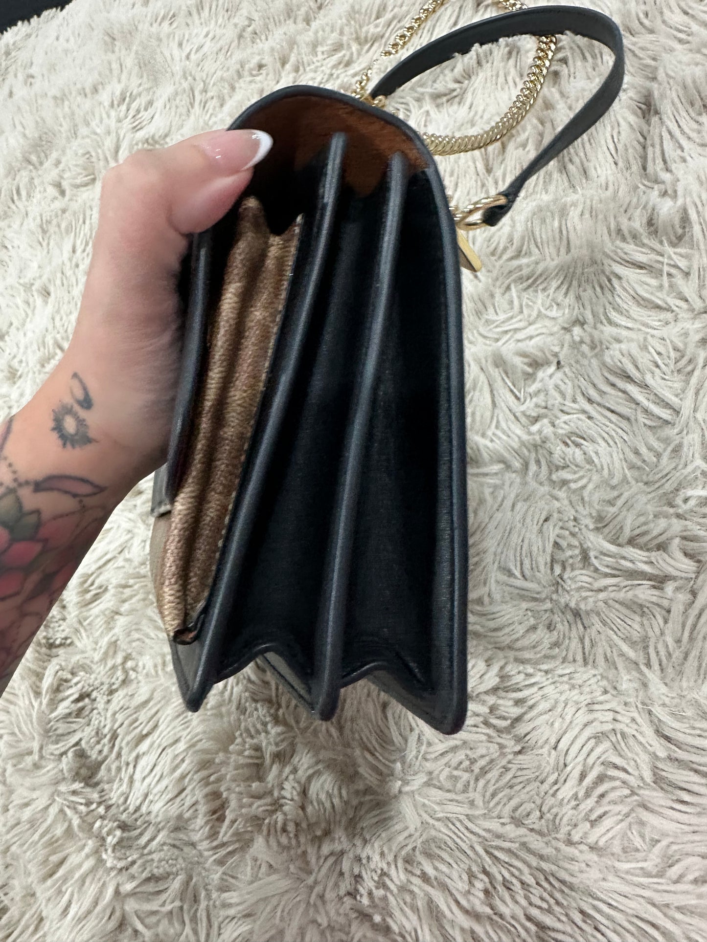 Coach Klare black leather and tan canvas crossbody