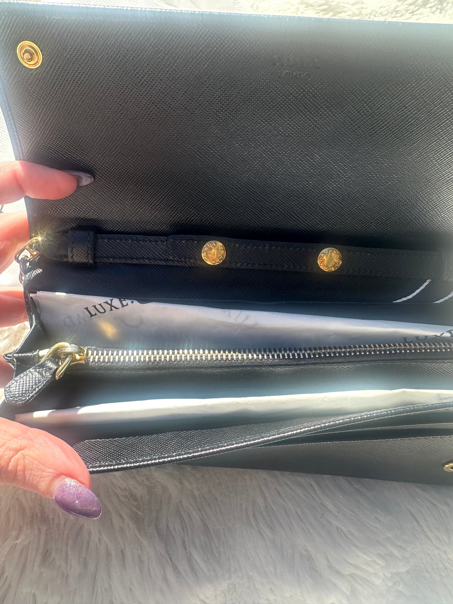 Prada Saffiano Wallet on Chain Black