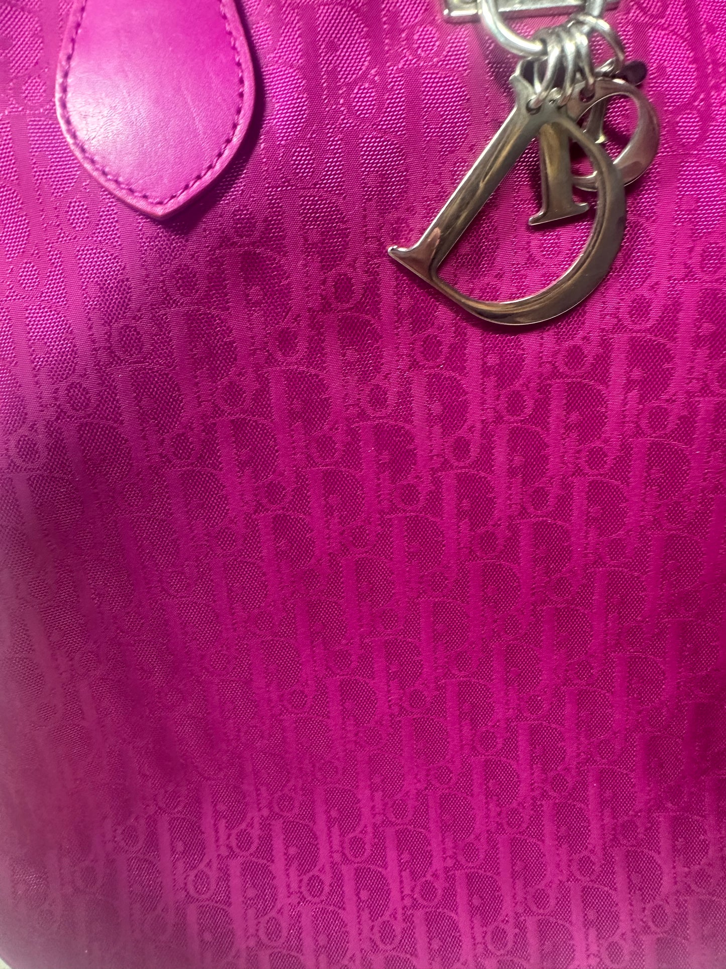 Christian Dior hot pink monogram Trotter logo charm tote bag