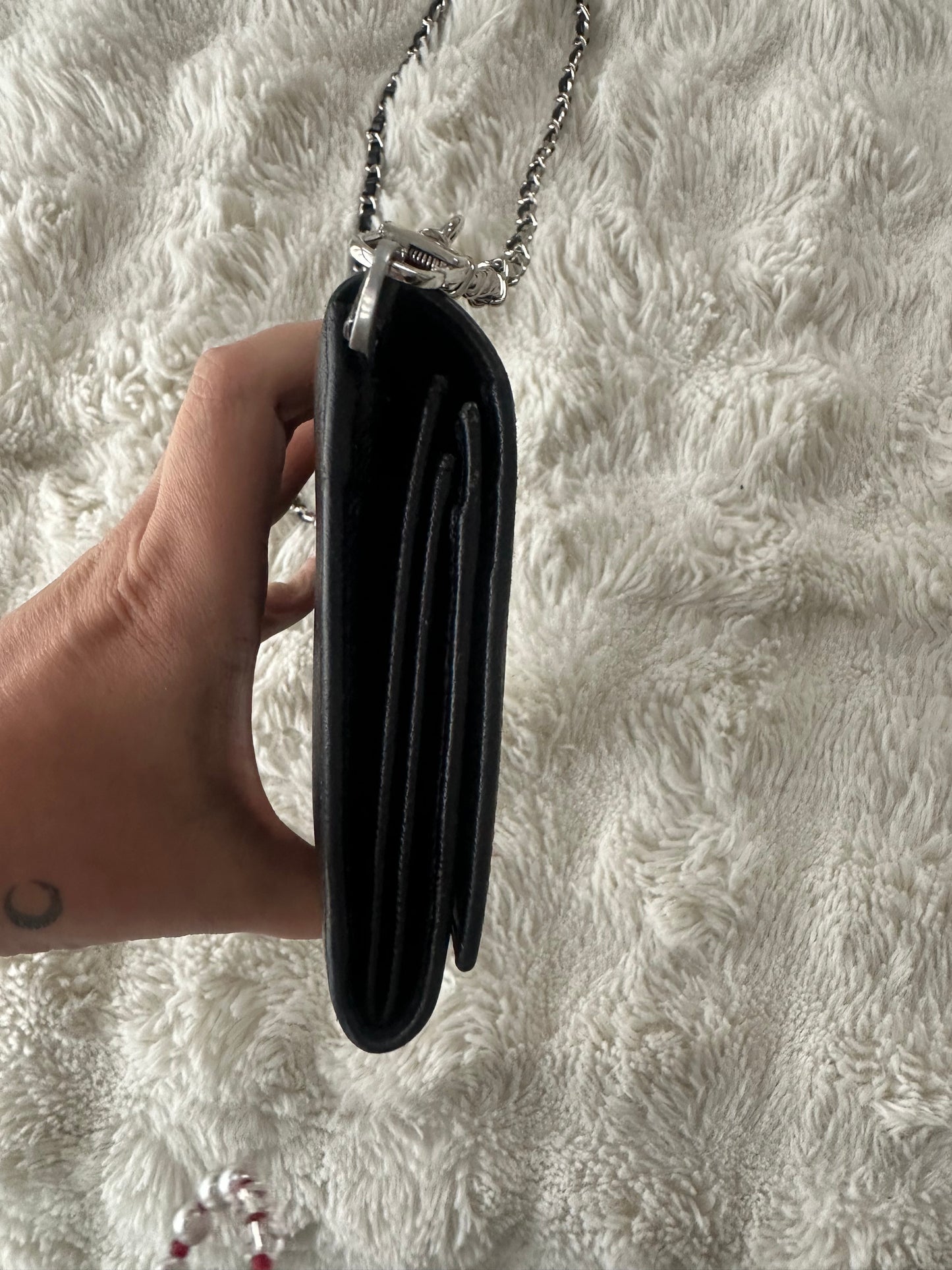 Prada Saffiano Wallet on Chain black silver