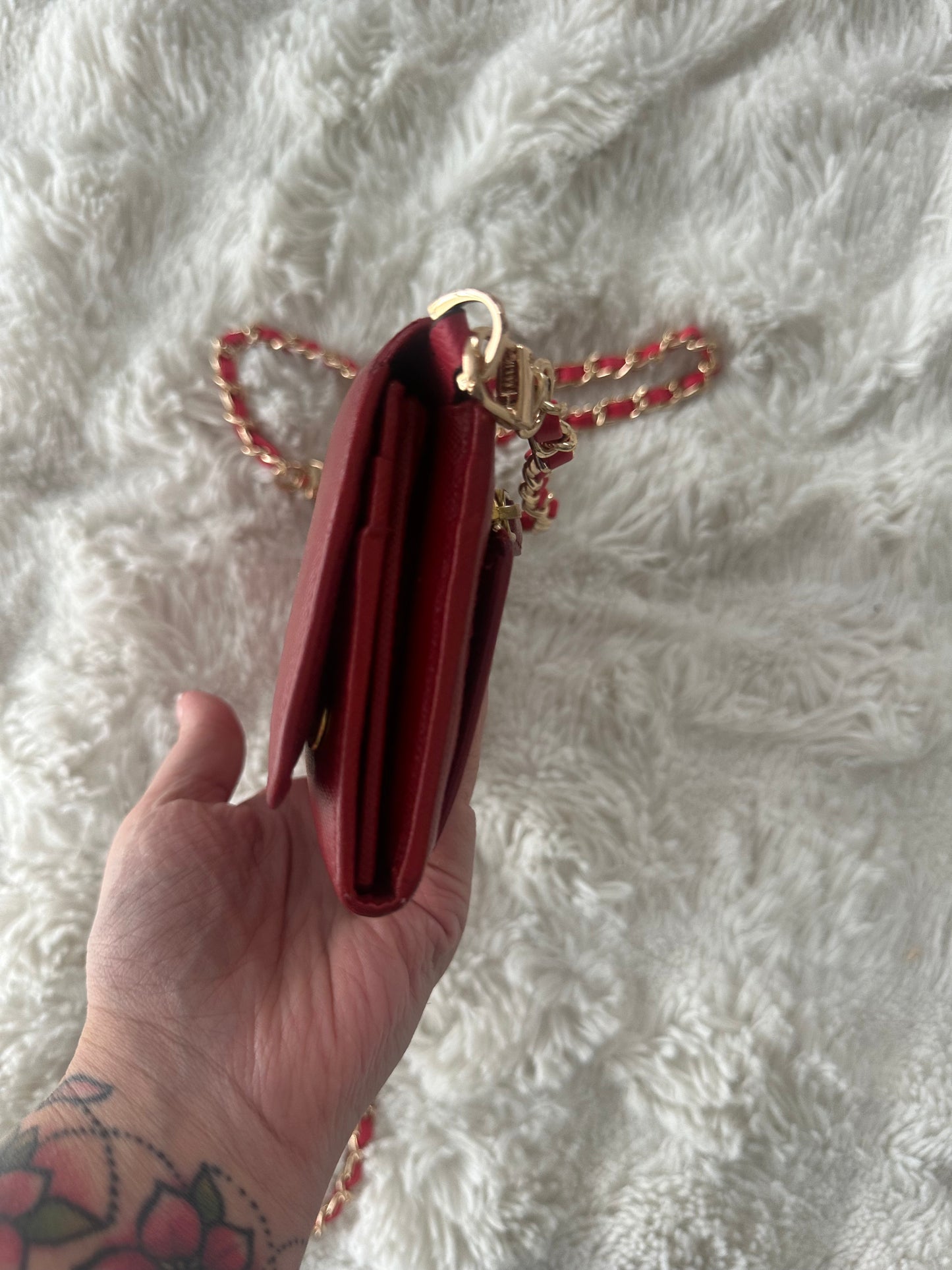 Prada Saffiano Wallet on Chain Red