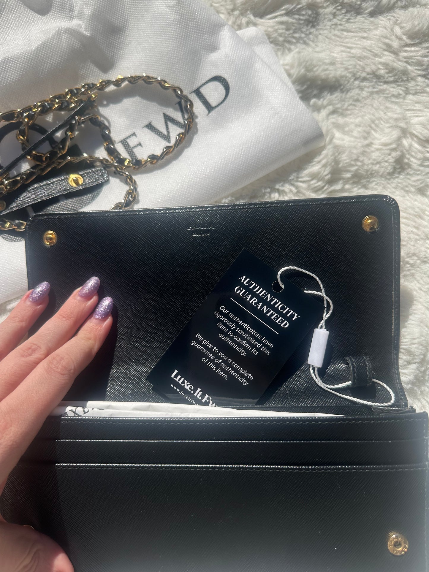 Prada Saffiano Wallet on Chain Black