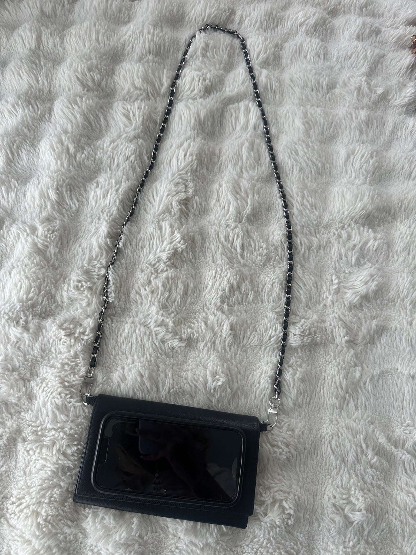 Prada Saffiano Wallet on Chain black silver