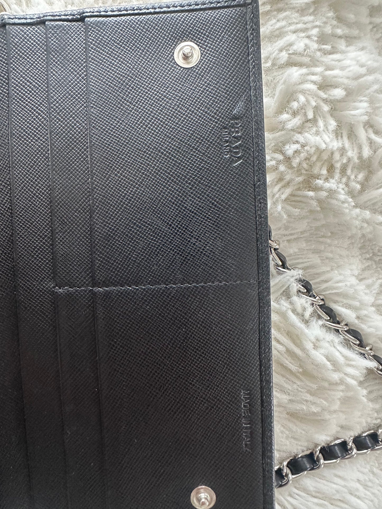 Prada Saffiano Wallet on Chain black silver