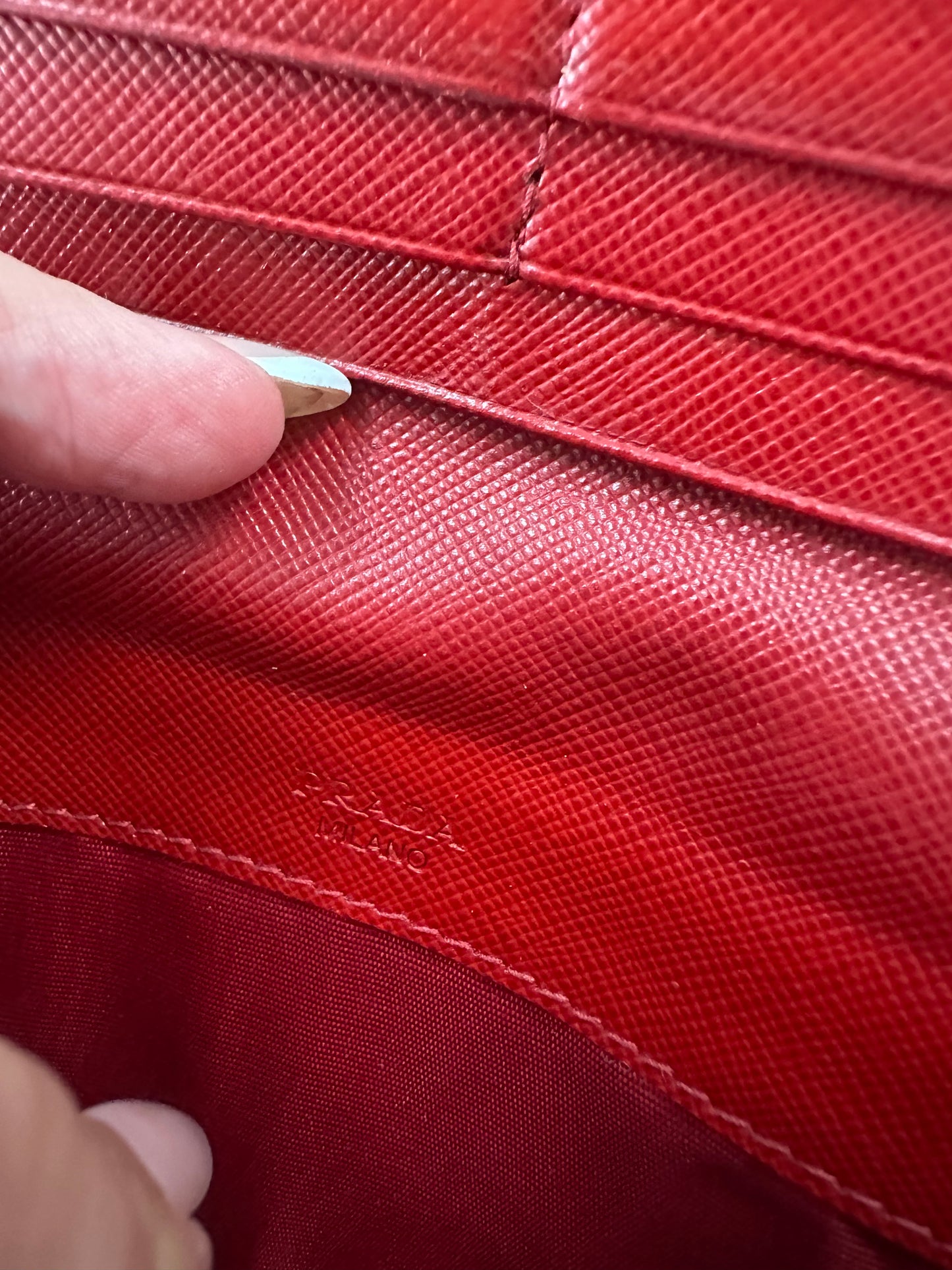 Prada Saffiano Wallet on Chain Red