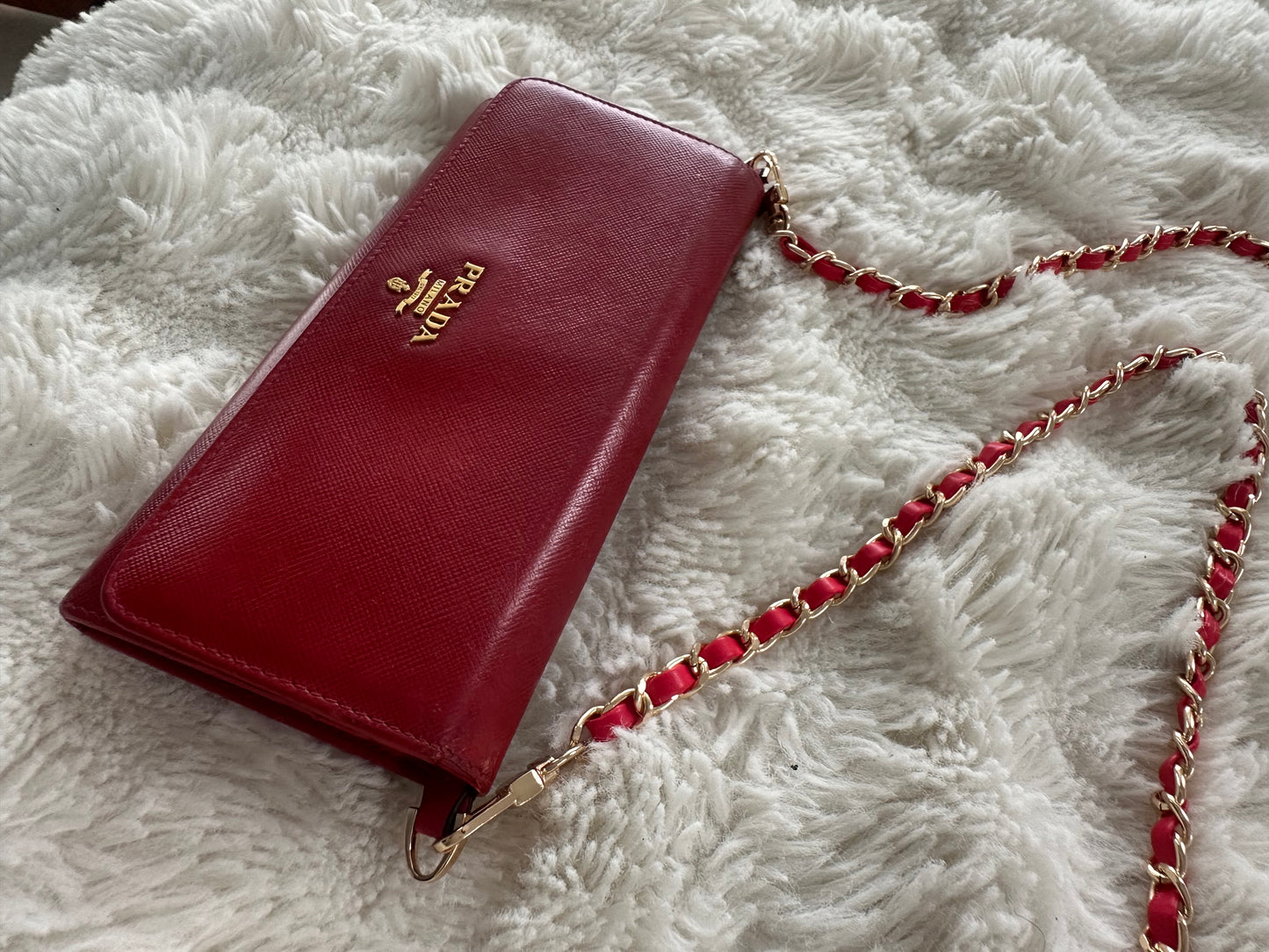 Prada Saffiano Wallet on Chain Red