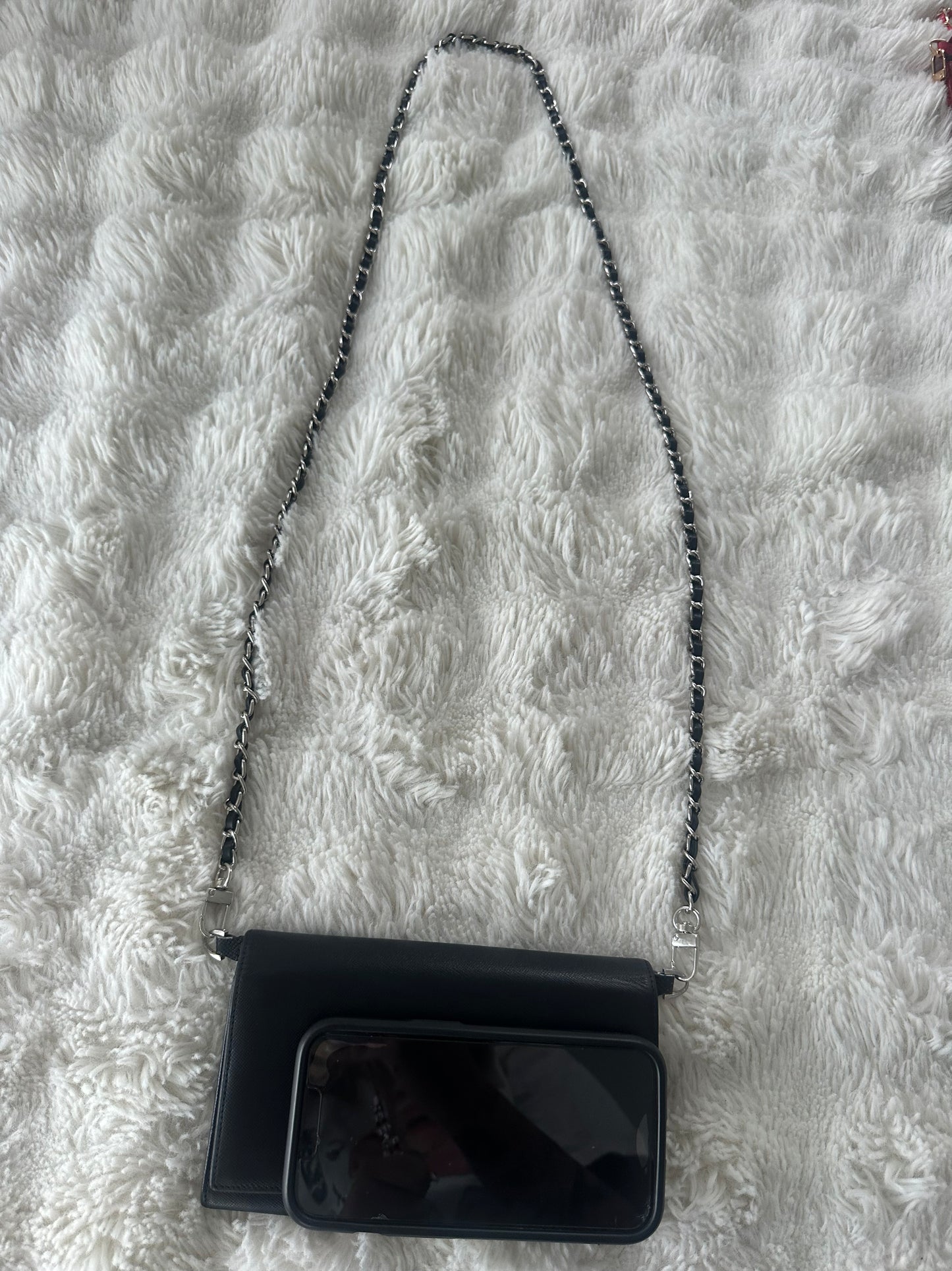 Prada Saffiano Wallet on Chain black silver