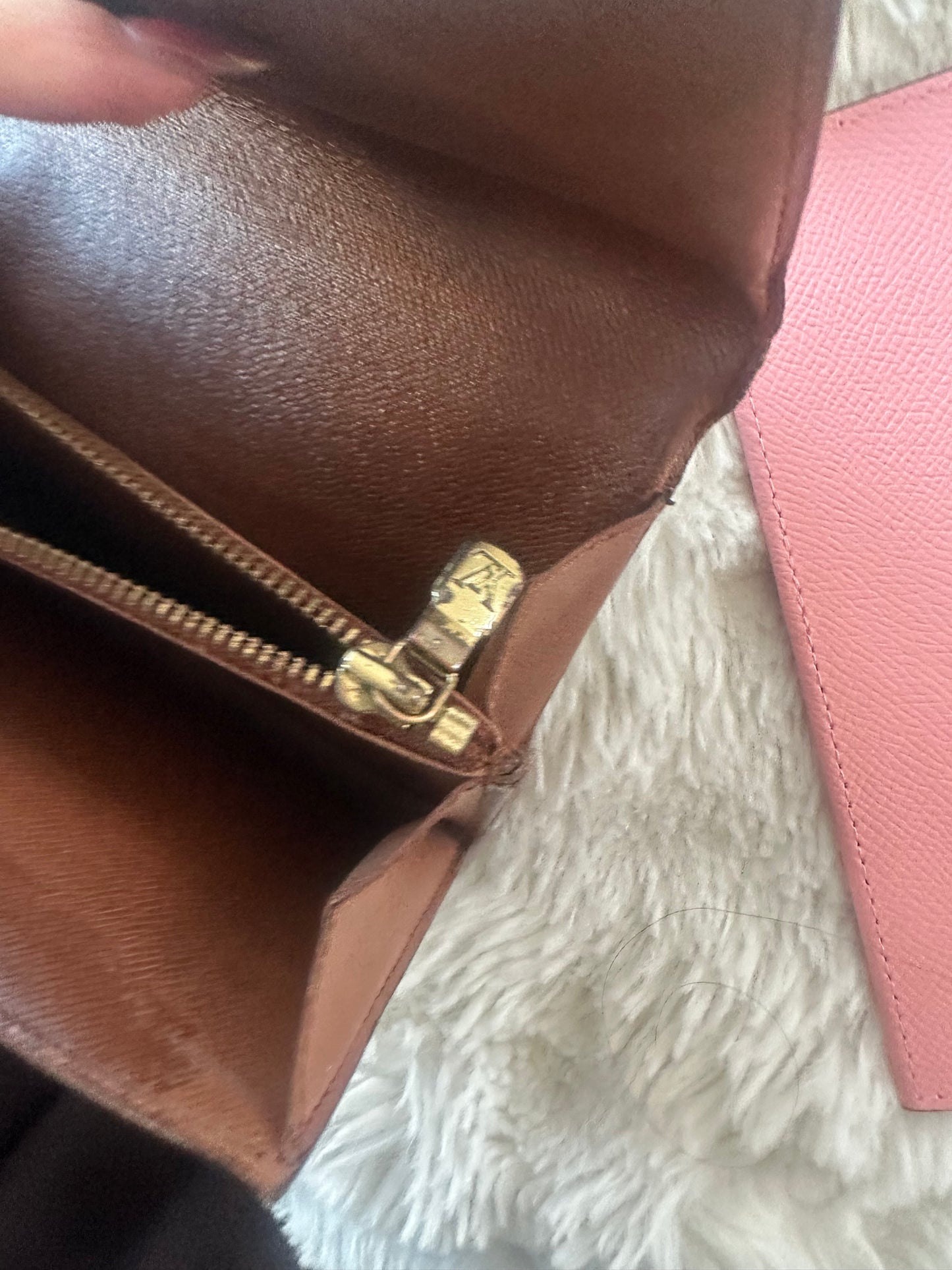 Louis Vuitton monogram wallet on chain shoulder bag.