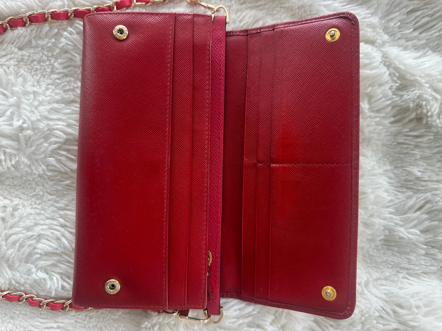 Prada Saffiano Wallet on Chain Red