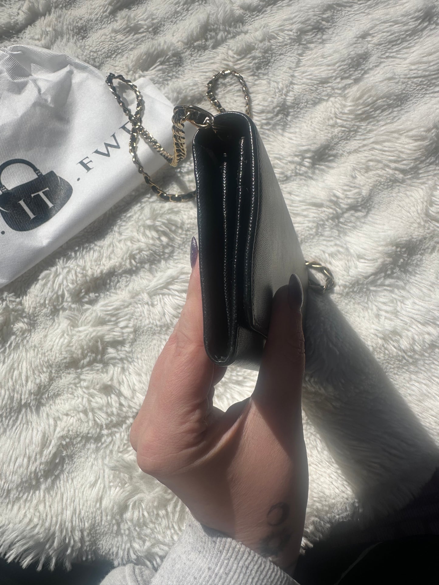 Prada Saffiano Wallet on Chain Black