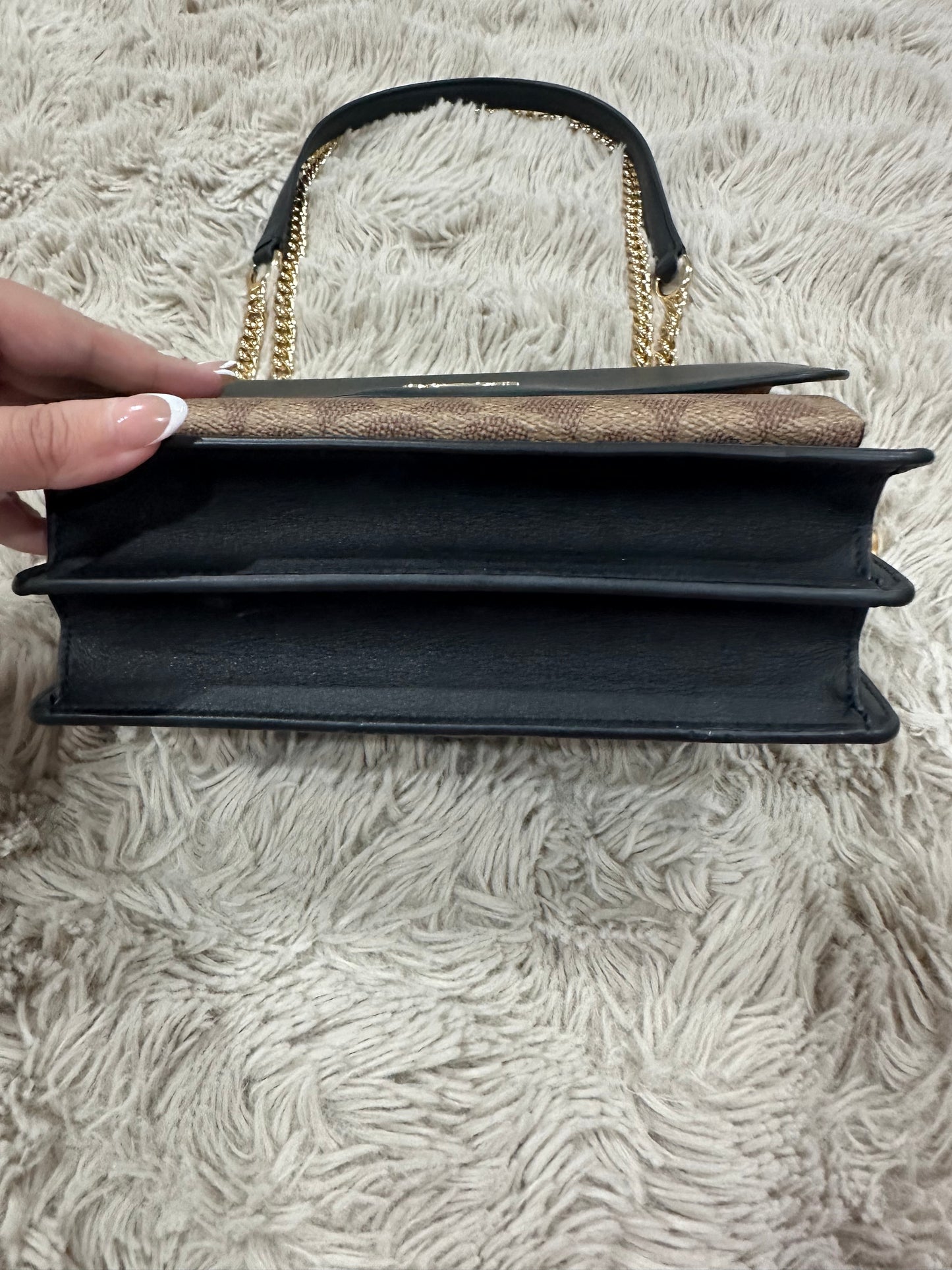 Coach Klare black leather and tan canvas crossbody