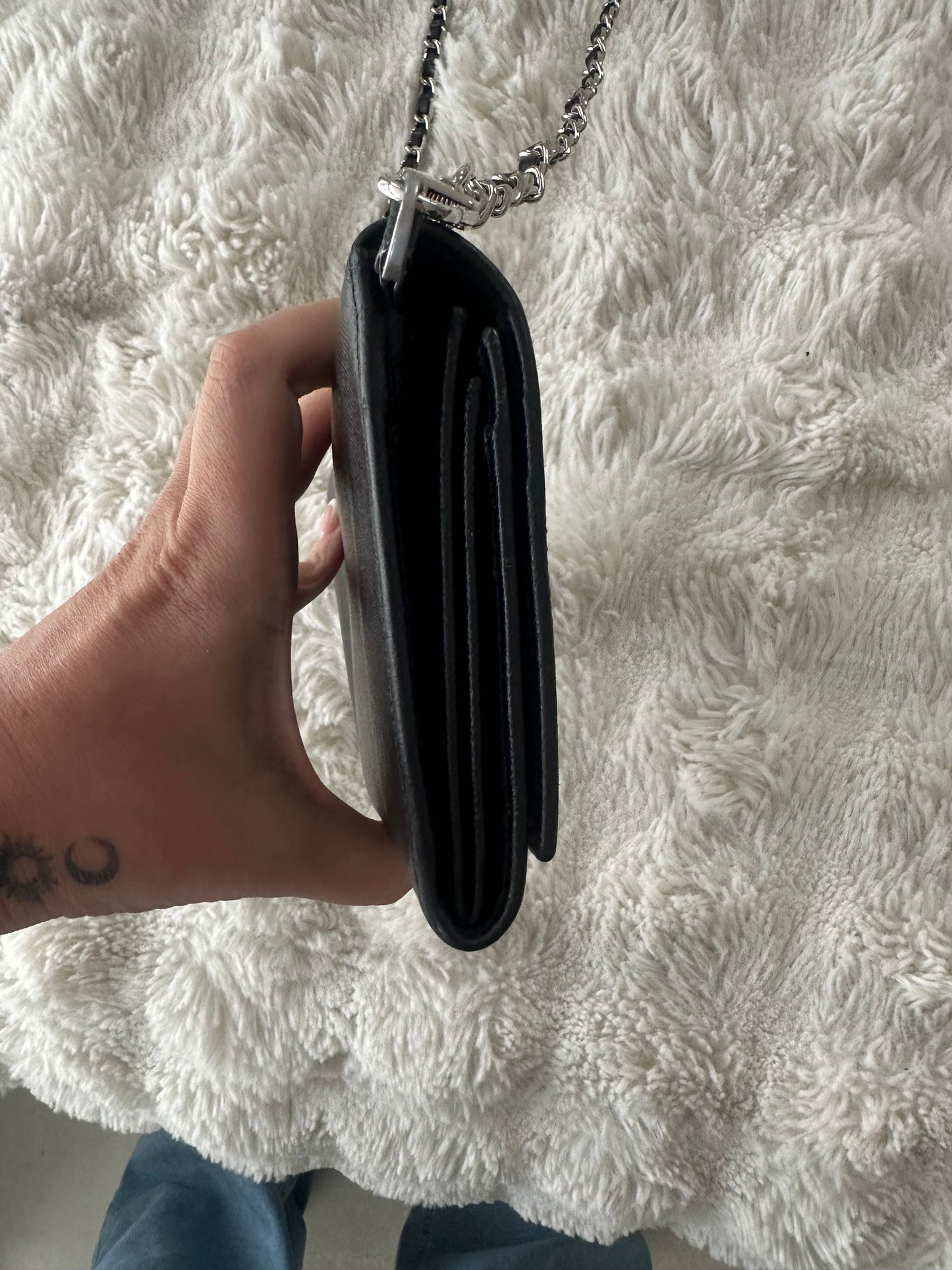 Prada Saffiano Wallet on Chain black silver