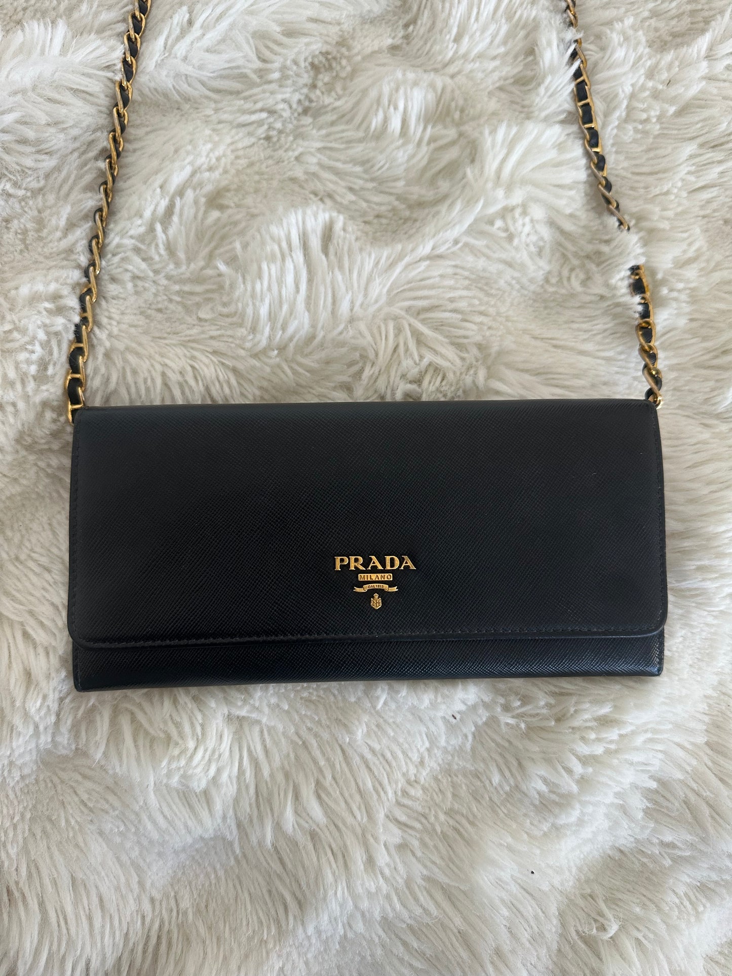 Prada Saffiano Wallet on Chain Black