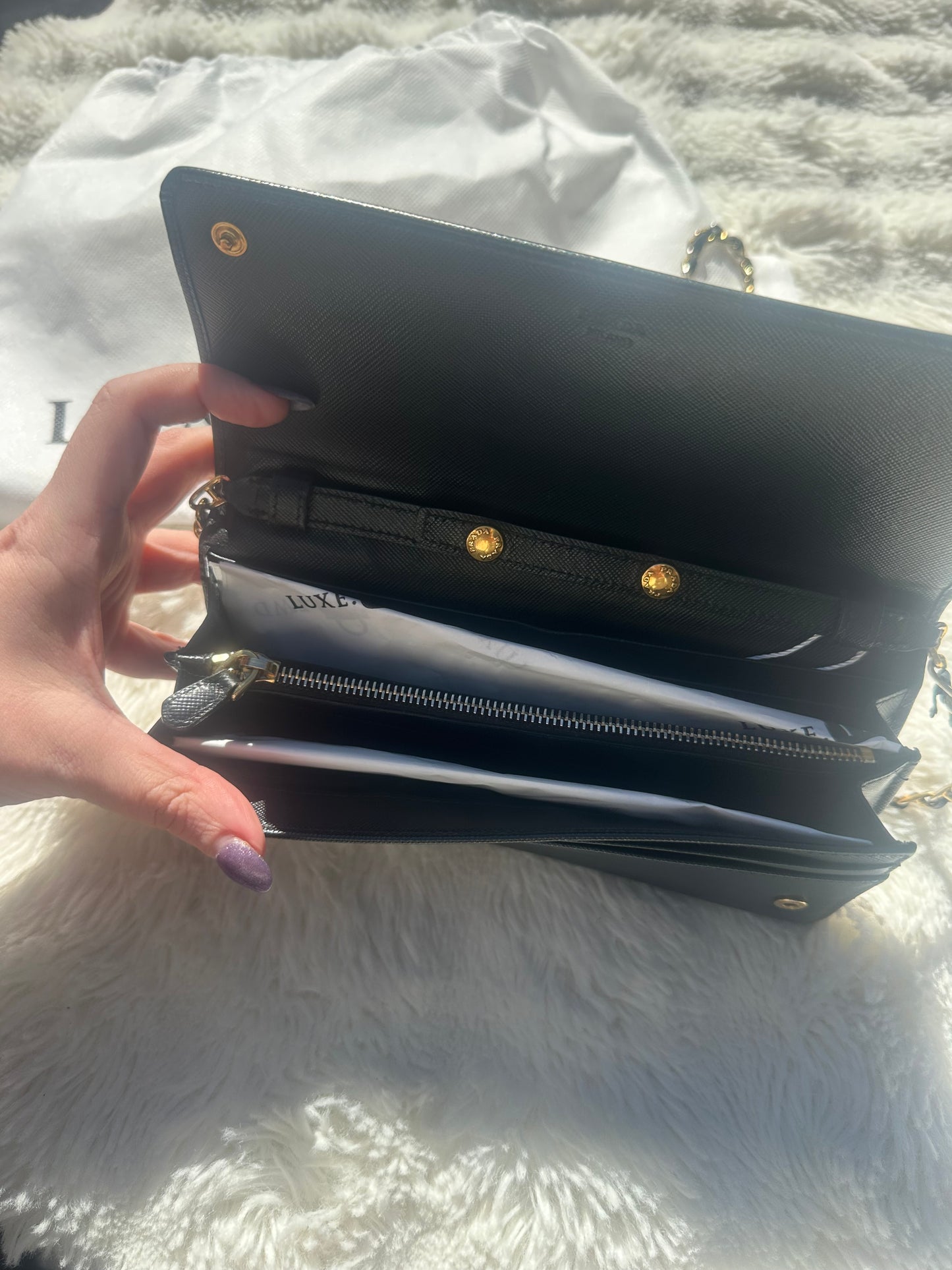 Prada Saffiano Wallet on Chain Black