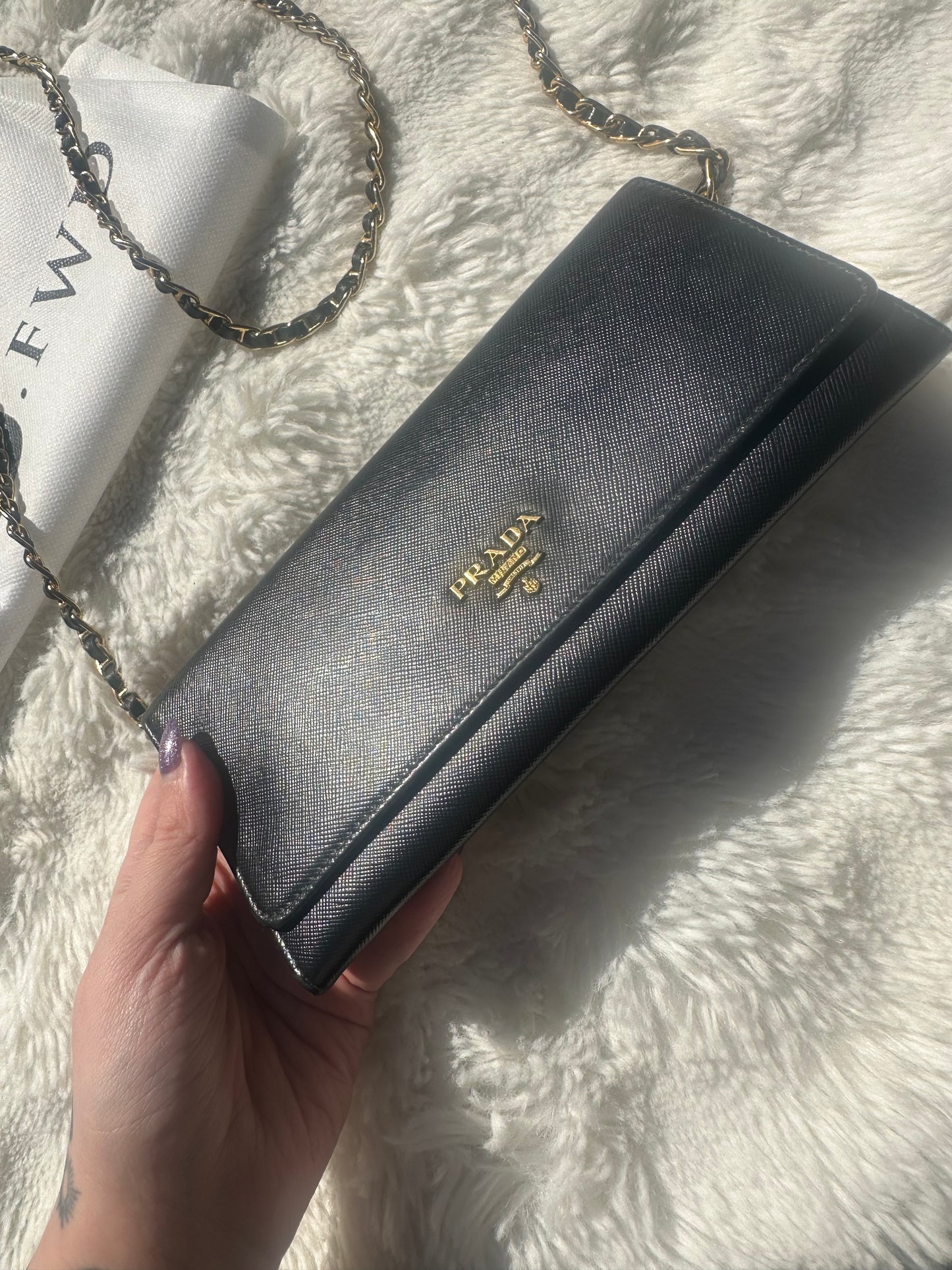 Prada Saffiano Wallet on Chain Black