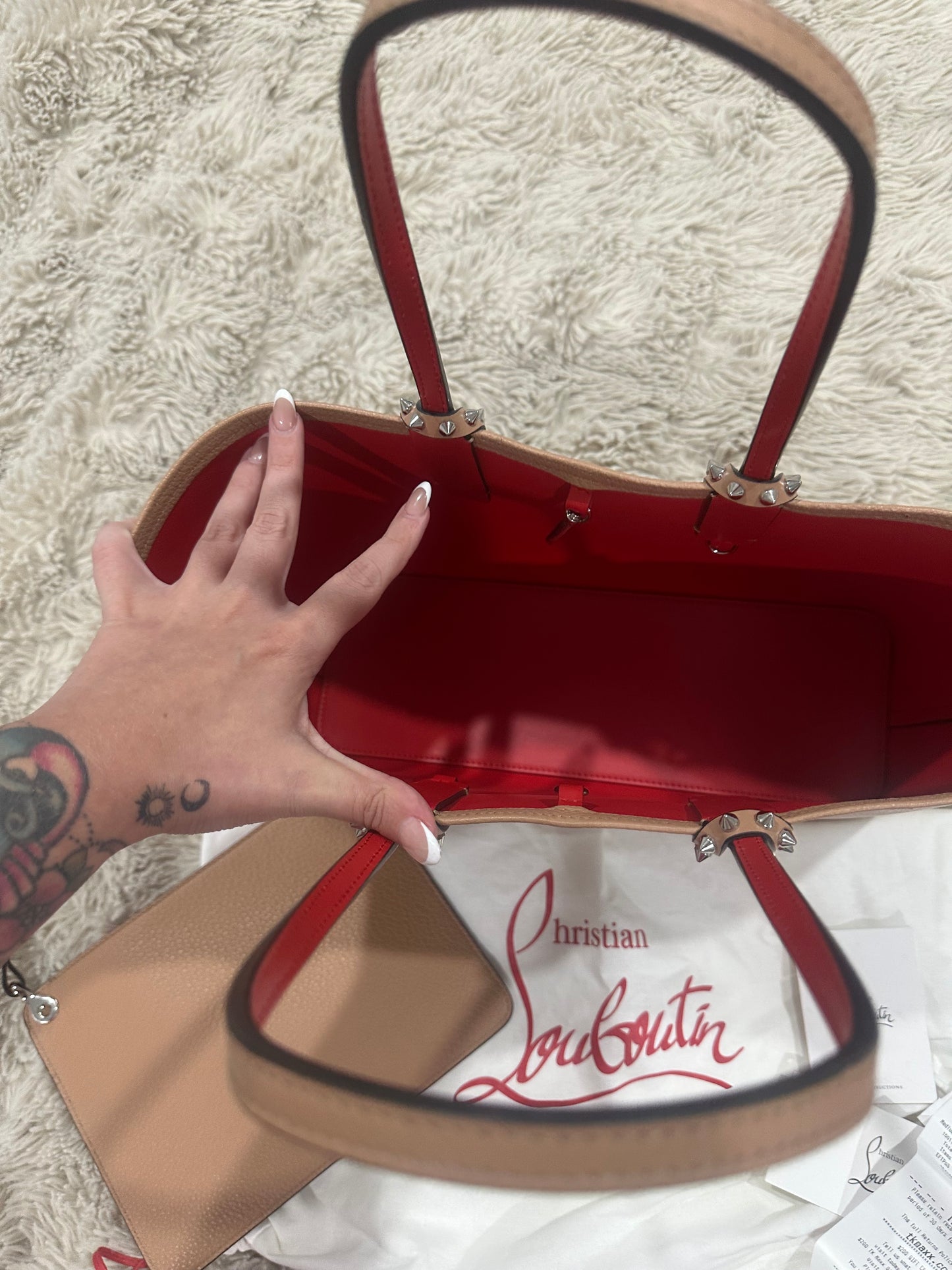 Christian Louboutin - Cabata tote bag in nude grain leather.