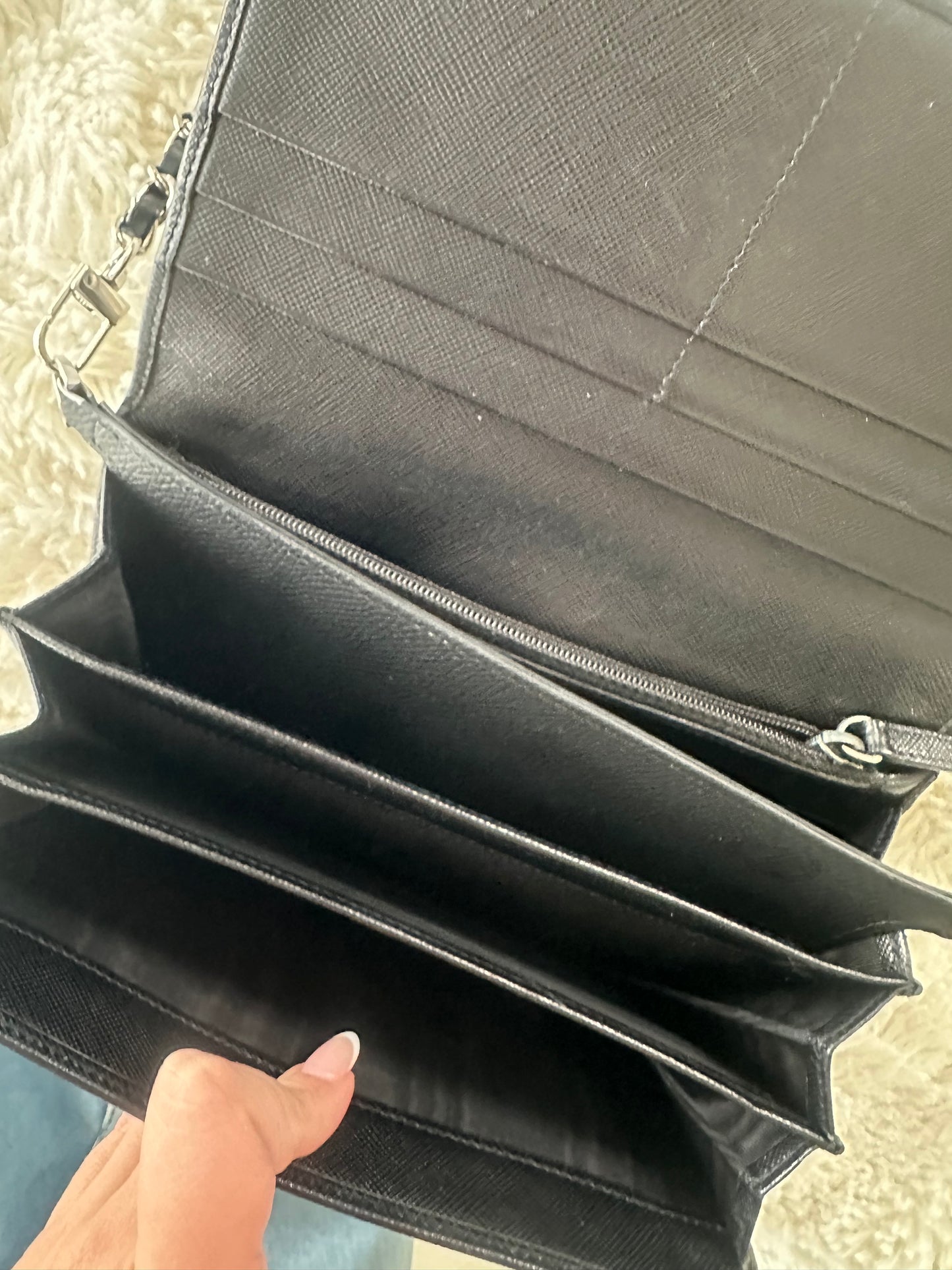 Prada Saffiano Wallet on Chain black silver