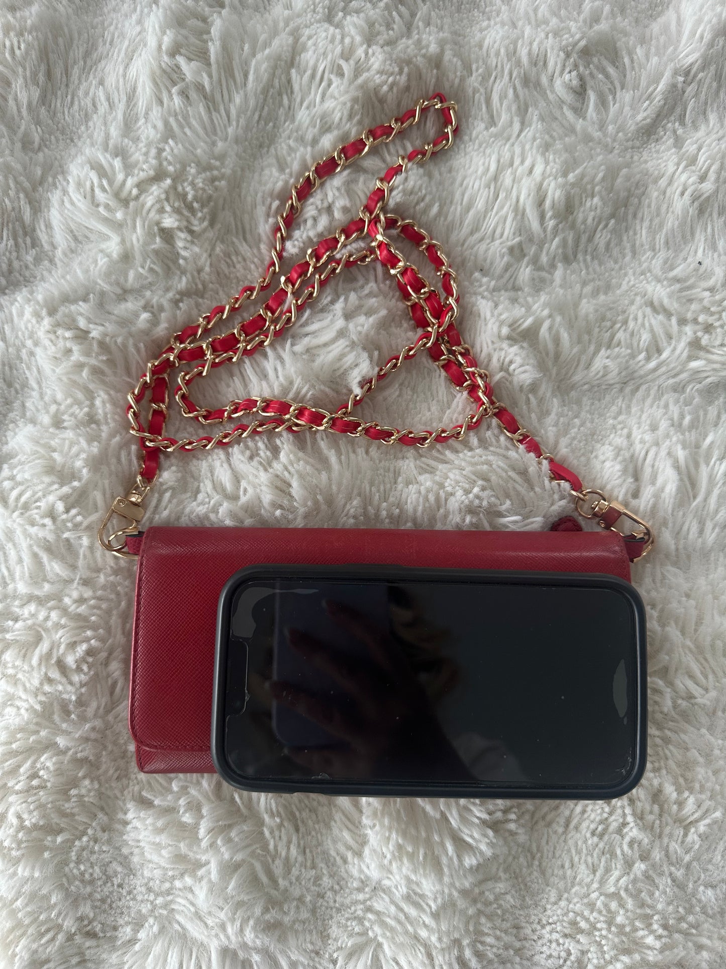 Prada Saffiano Wallet on Chain Red