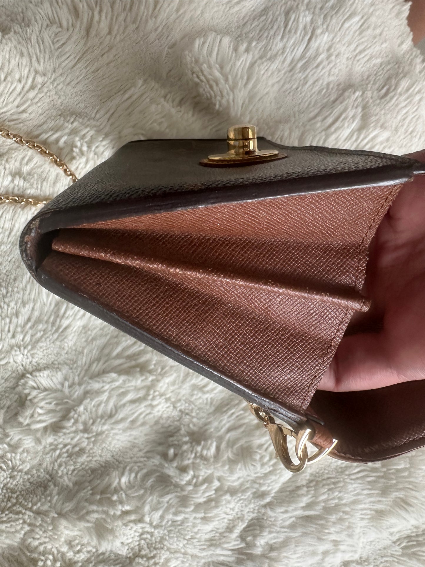 Louis Vuitton vintage boetie monogram with brass lock on chain crossbody bag.