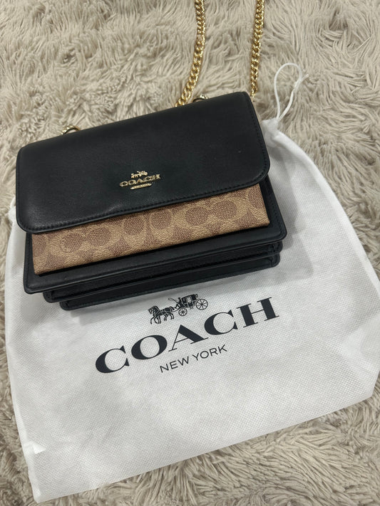 Coach Klare black leather and tan canvas crossbody