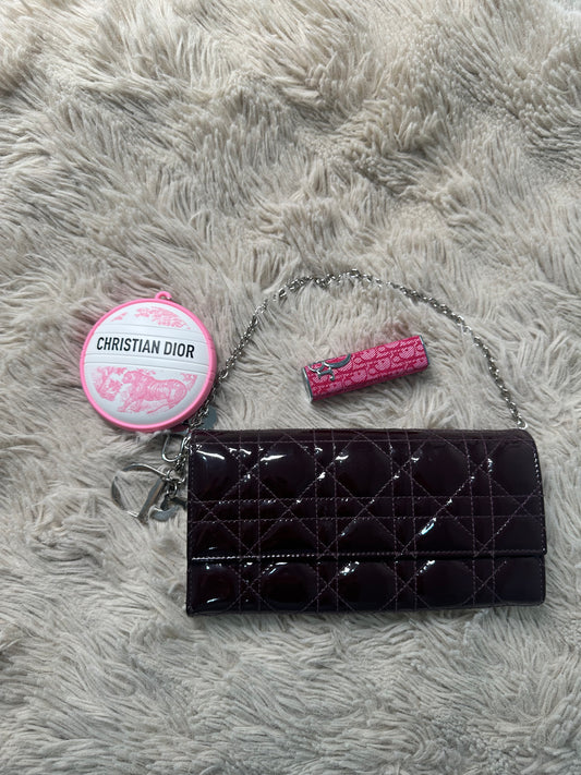 Lady Dior Cannage Patent Leather Wallet on Chain